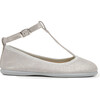 Linen Ankle T-Band Shoes, Silver Shimmer - T-Straps - 3