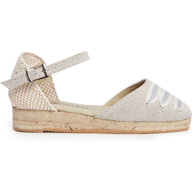 Canvas Espadrille Sandals with Striped Weave, Grey