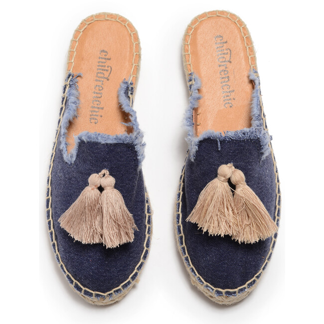Canvas Espadrille Slides With Tassels, Indigo - Espadrilles - 2
