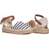 *Exclusive* Womens Linen Espadrilles with Leather Strap, Navy Stripes - Espadrilles - 1 - thumbnail
