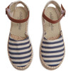 *Exclusive* Womens Linen Espadrilles with Leather Strap, Navy Stripes - Espadrilles - 3