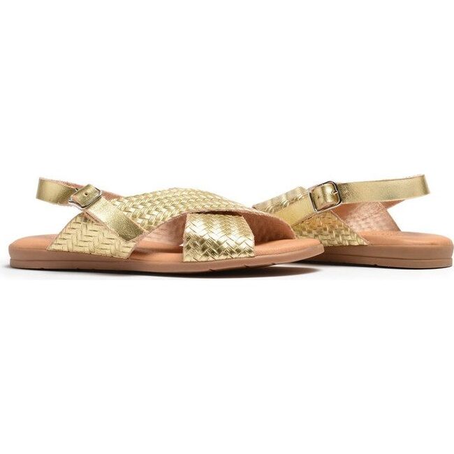 *Exclusive* Womens Braided Leather Sandals, Metallic Gold
