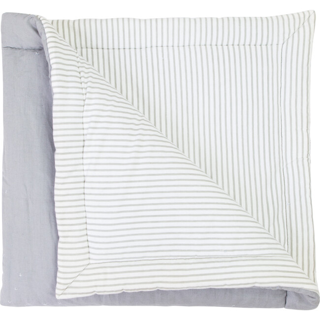 Reversible Play Mat, Summer Grey Linen/White Stripe - Playmats - 2