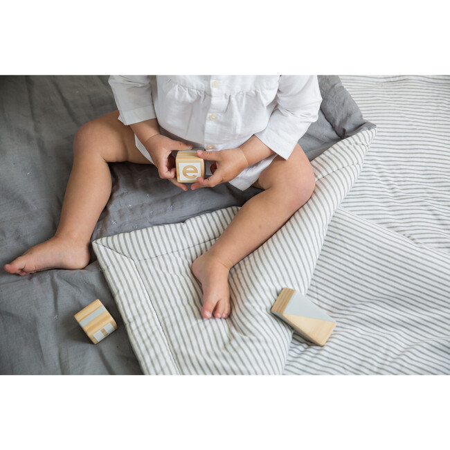 Reversible Play Mat, Summer Grey Linen/White Stripe - Playmats - 3
