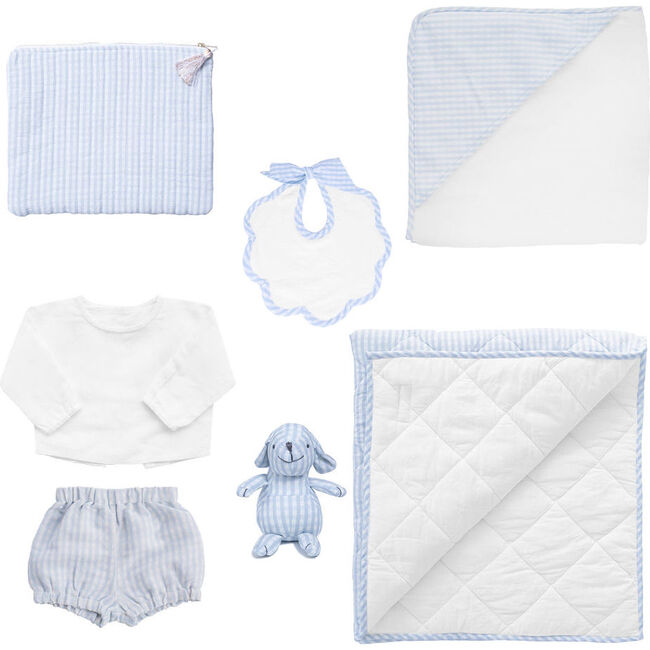 *Exclusive* Luxe Baby Gift Set, Pale Blue Gingham