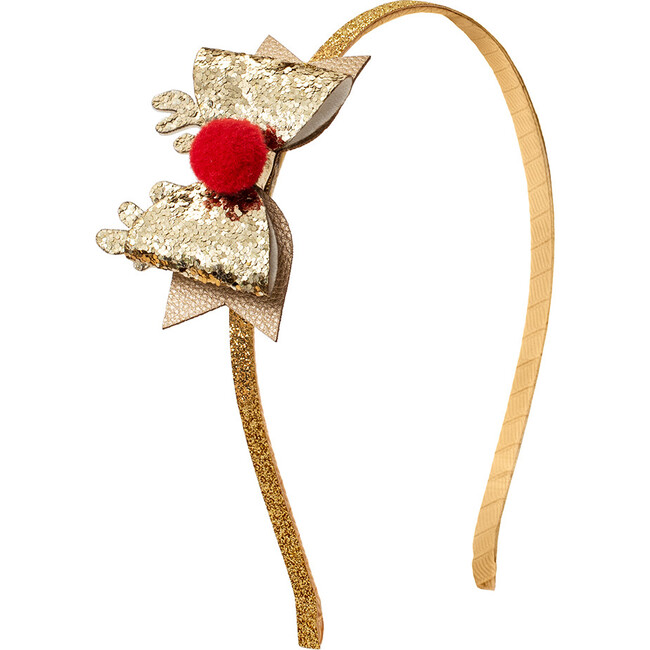 Gold Reindeer Christmas Bow Headband, Gold