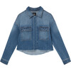 Cropped Denim Jacket With Sequin Back, Indigo - Jackets - 1 - thumbnail