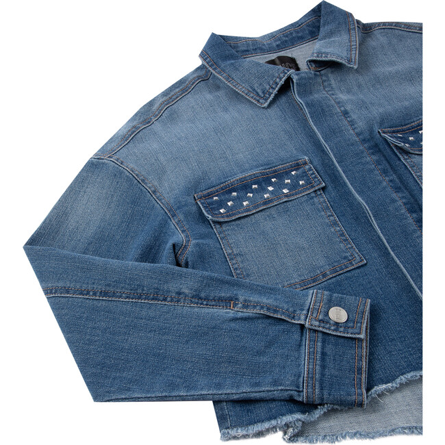 Cropped Denim Jacket With Sequin Back, Indigo - Jackets - 5