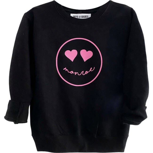 Personalized Smile Sweatshirt, Black/Pink - Sweatshirts - 1