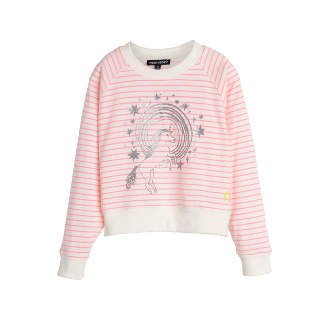 Ava Raglan Cropped Crewneck Sweatshirt, Pink Unicorn