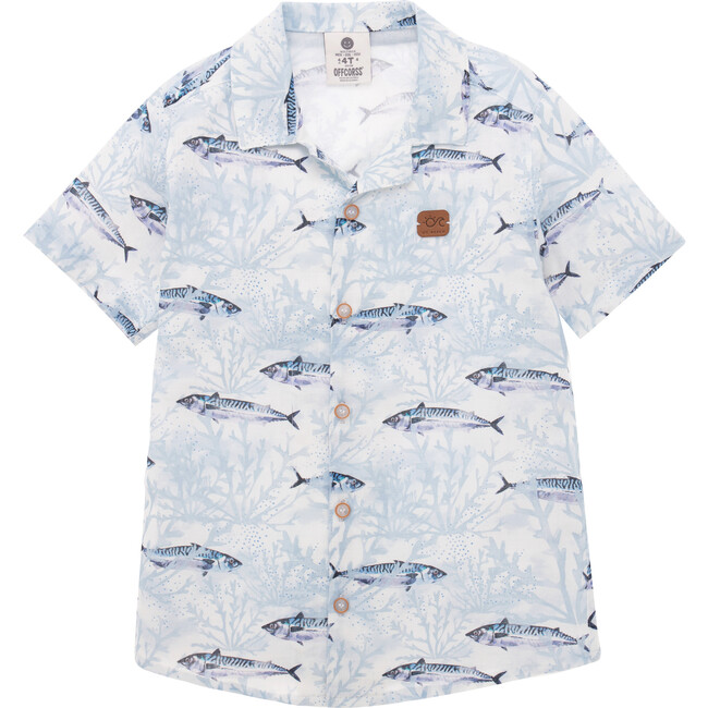 Short Sleeve Shirt, Blue Fish Print