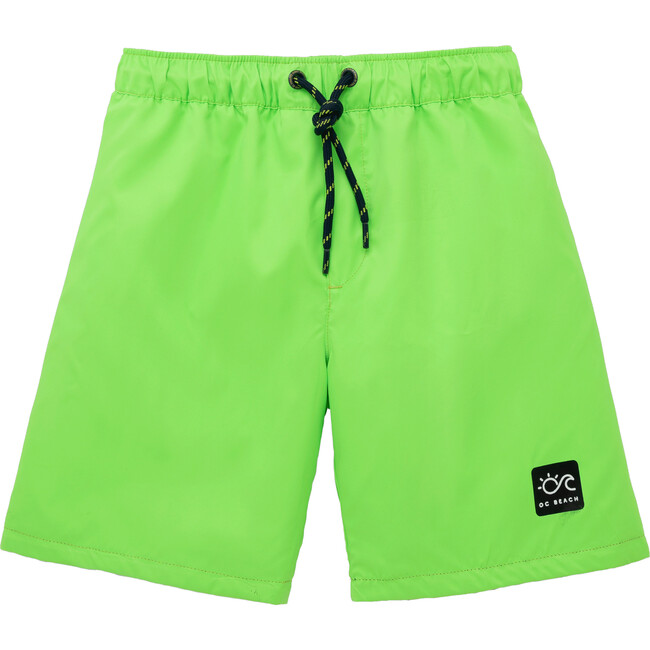 Reversible Swim Trunks, Green and Coral Print - Swim Trunks - 1