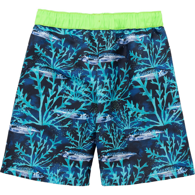 Reversible Swim Trunks, Green and Coral Print - Swim Trunks - 3
