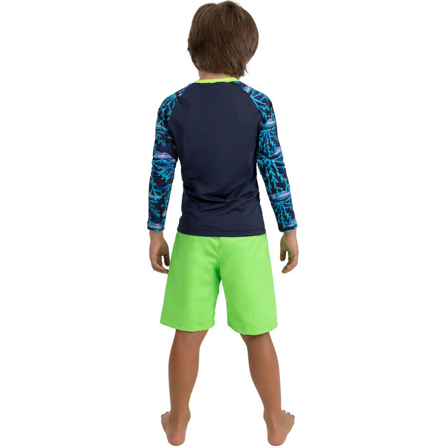 Reversible Swim Trunks, Green and Coral Print - Swim Trunks - 5