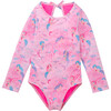Long Sleeve One Piece, Pink Mermaid Print - One Pieces - 1 - thumbnail