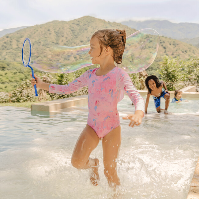 Long Sleeve One Piece, Pink Mermaid Print - One Pieces - 5