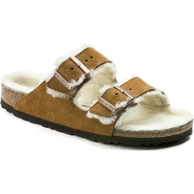 Women's Arizona Shearling Mink Sandals, Camel - Sandals - 5