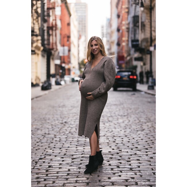 Women's Maternity Eva Sweater Dress, Tan - Dresses - 3