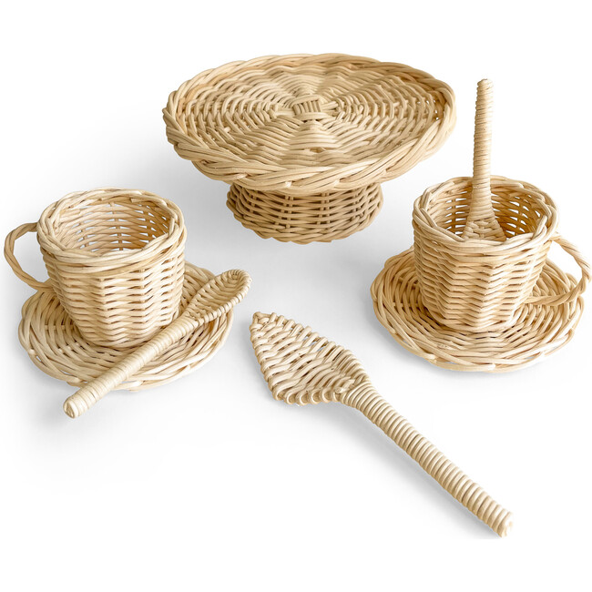 Rattan Tea and Cake Party Set, Natural - Doll Accessories - 1