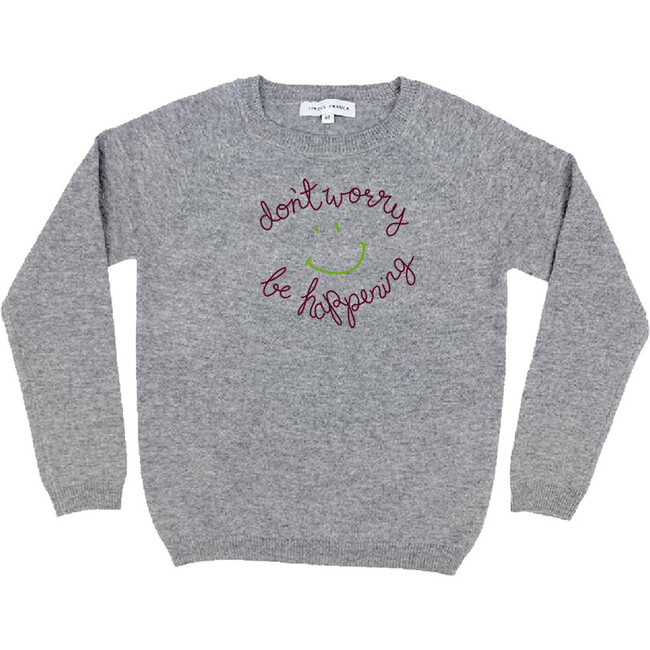 Don't Worry Be Happening Cashmere Sweater, Grey - Sweaters - 1