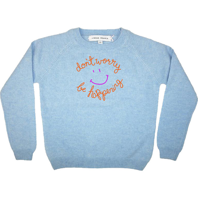 Don't Worry Be Happening Cashmere Sweater, Blue