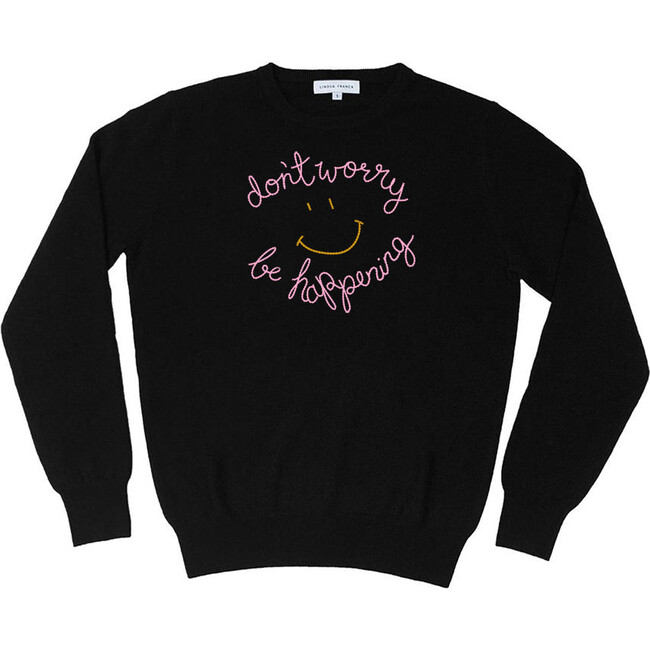 Women's Don't Worry Be Happening Cashmere Sweater, Black