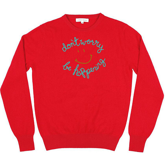 Women's Don't Worry Be Happening Cashmere Sweater, Red