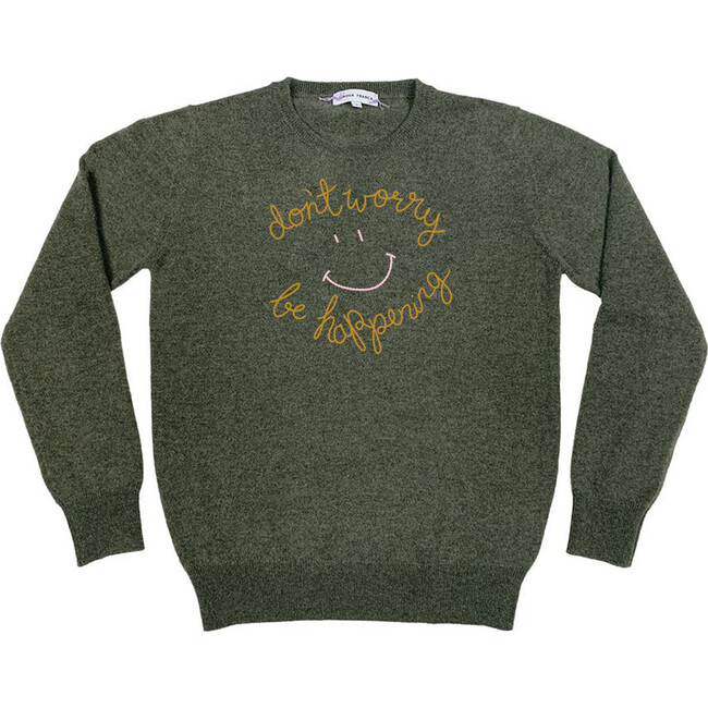 Men's Don't Worry Be Happening Cashmere Sweater, Green - Sweaters - 1 - zoom
