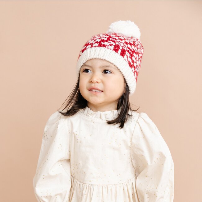 Snowfall Hat, Red and Cream