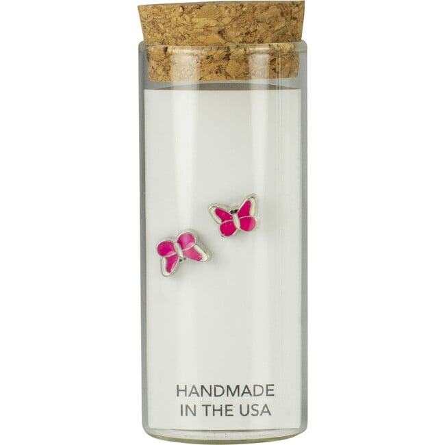 Sterling Silver Butterfly Stud Earrings In A Bottle, Pink