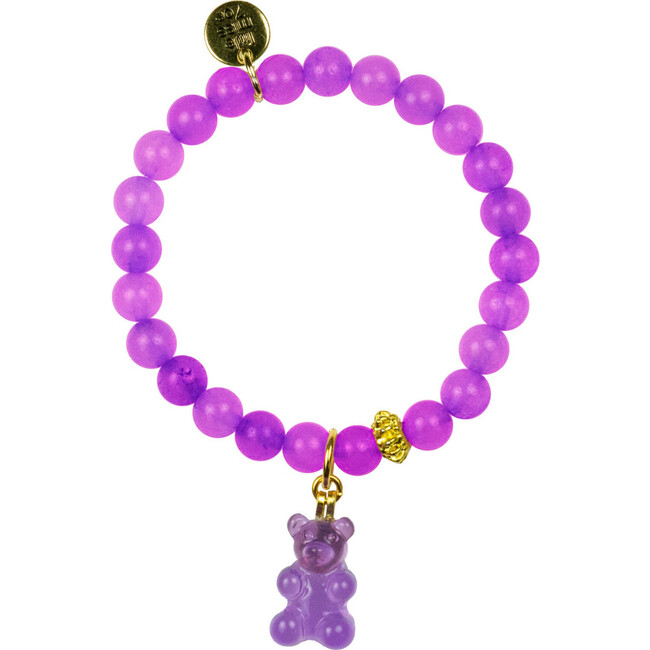 Gemstone Bracelet With Gummy Bear Charm, Purple
