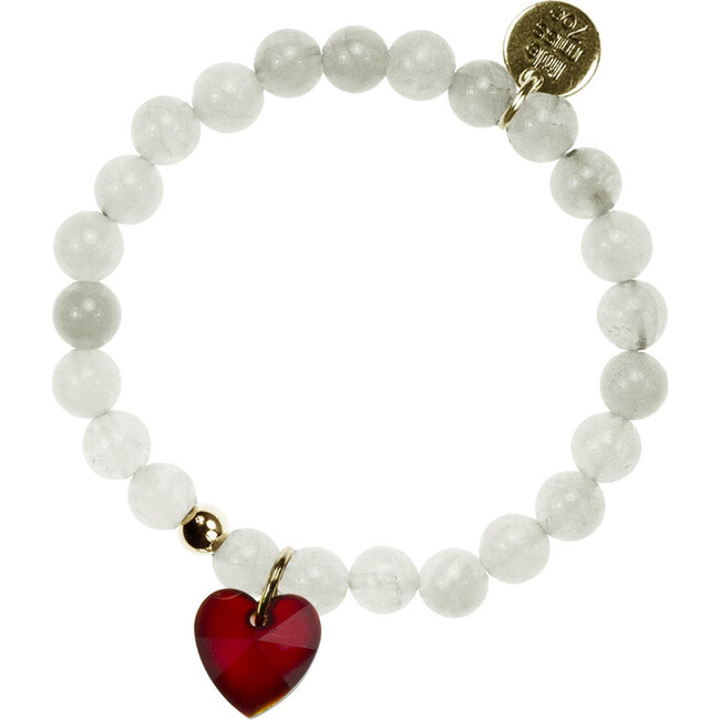Gemstone Bracelet With Crystal Heart Charm, White