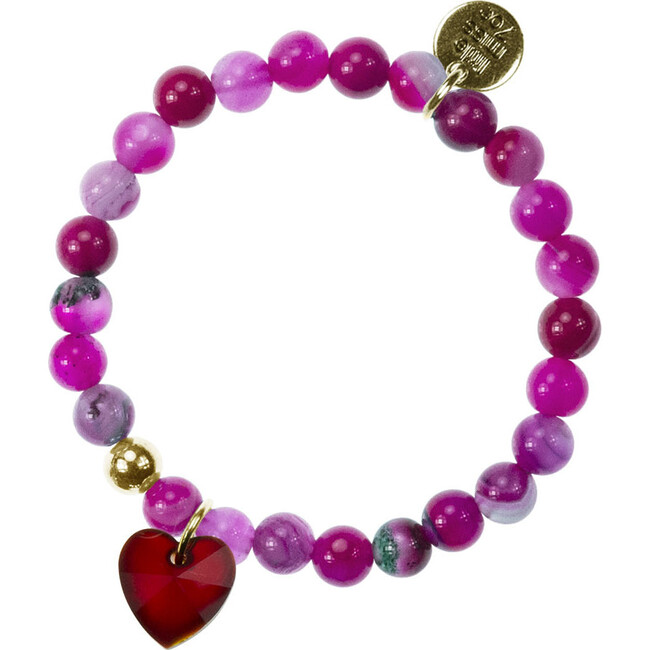 Gemstone Bracelet With Crystal Heart Charm, Pink