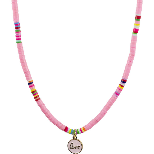 Dainty Vinyl Love Pendant Necklace, Pink
