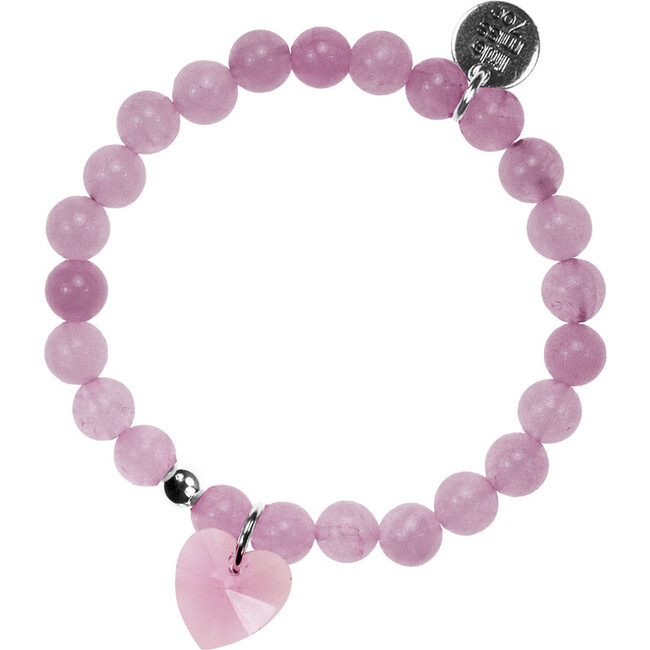 Gemstone Bracelet With Crystal Heart Charm, Light Pink