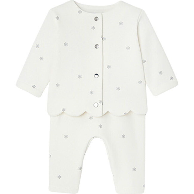 Baby Snowflakes Pants Set, White - Mixed Apparel Set - 1