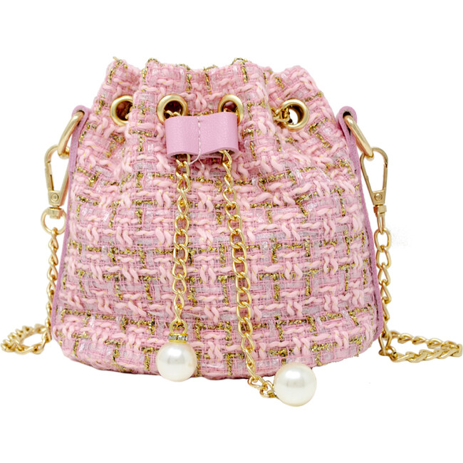 Tweed Drawstring Bag, Pink