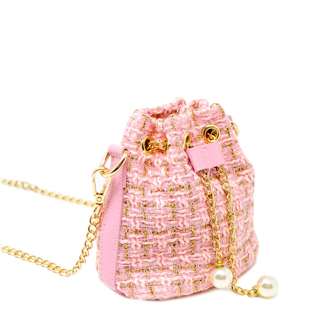 Tweed Drawstring Bag, Pink
