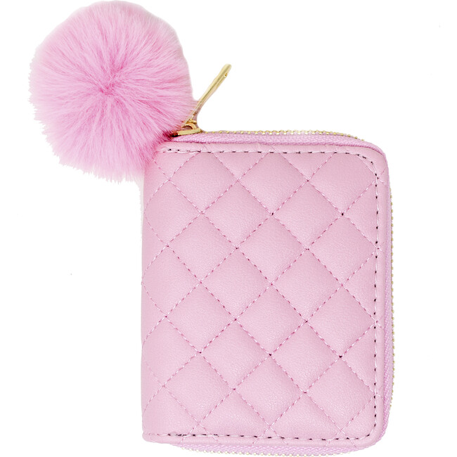 Leather Quilted Wallet, Pink - Bags - 1