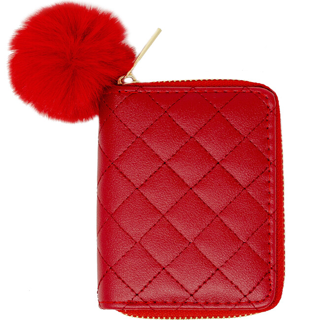 Leather Quilted Wallet, Red - Bags - 1