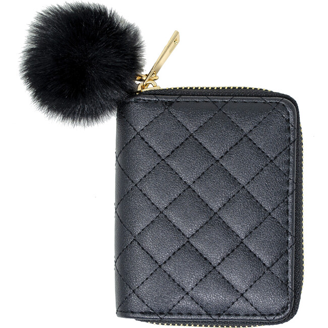 Leather Quilted Wallet, Black
