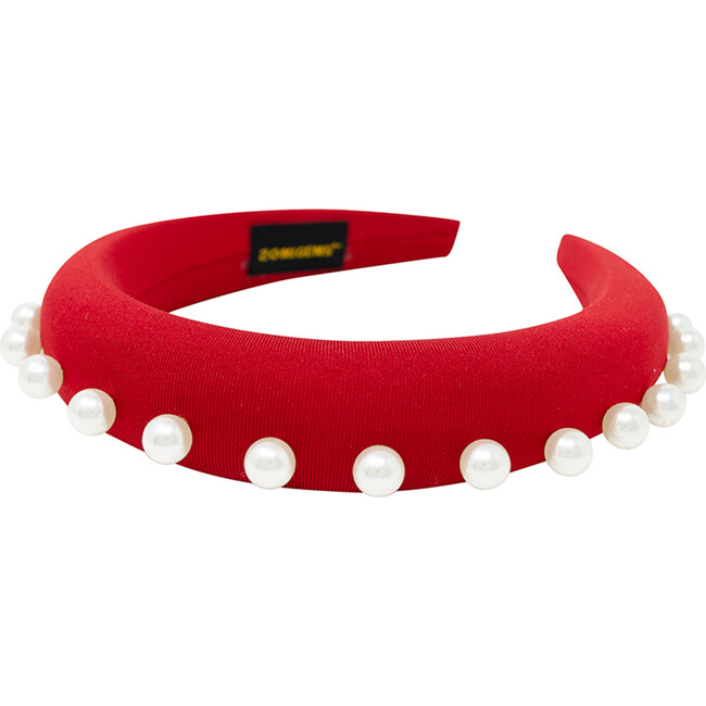 Jumbo Pearl Hairband, Red - Hair Accessories - 1