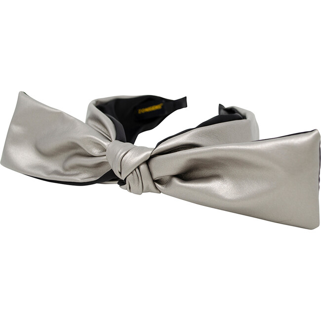 Jumbo Bow Leather Knotted Hairband, Silver