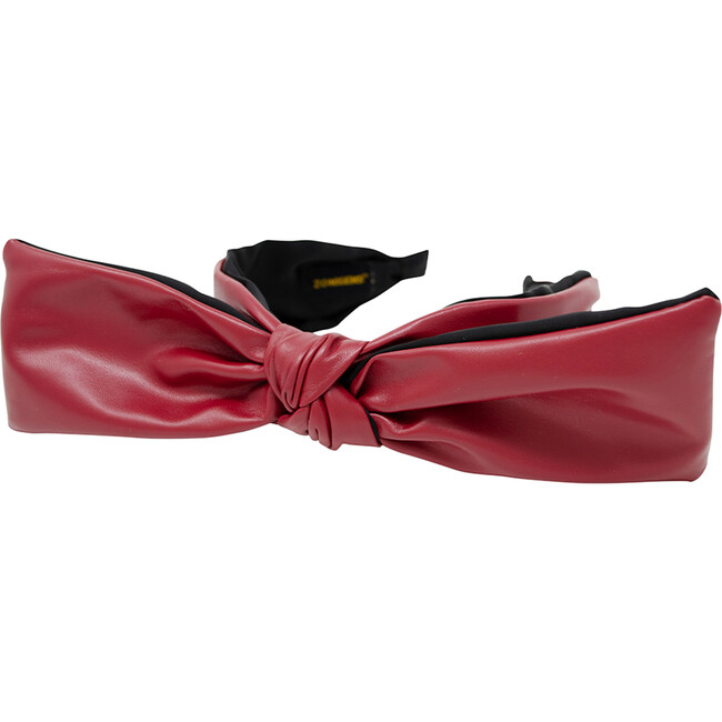 Jumbo Bow Leather Knotted Hairband, Red
