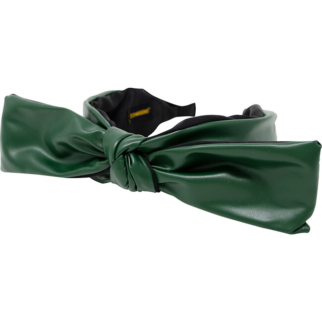 Jumbo Bow Leather Knotted Hairband, Green