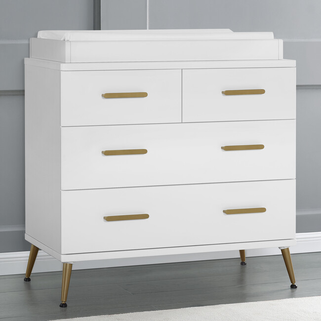 Sloane 4 Drawer Dresser with Changing Top, Bianca White/Melted Bronze