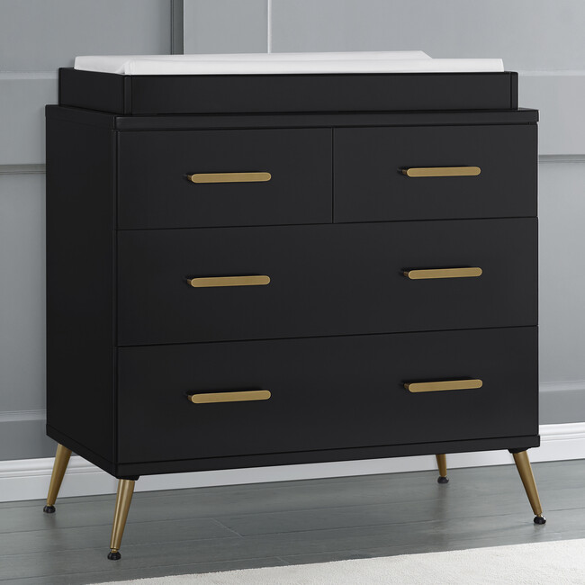 Sloane 4 Drawer Dresser with Changing Top, Black/Melted Bronze