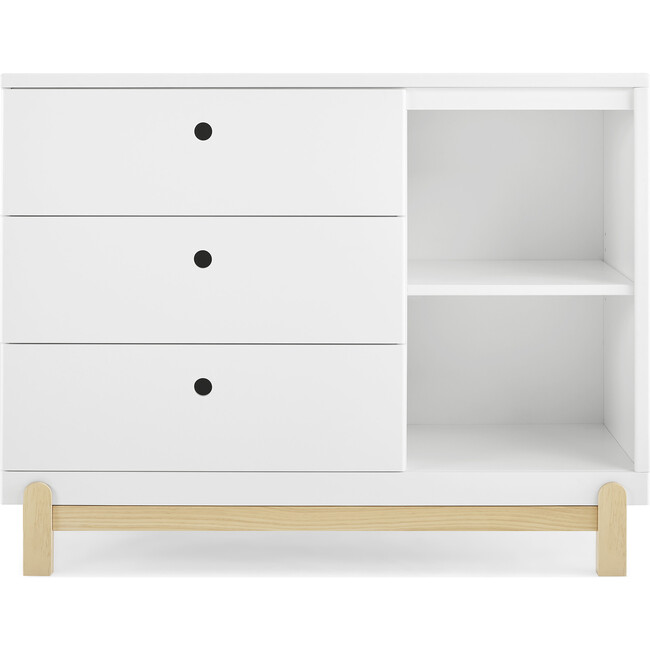 Poppy 3 Drawer Dresser with Cubbies, Bianca White/Natural