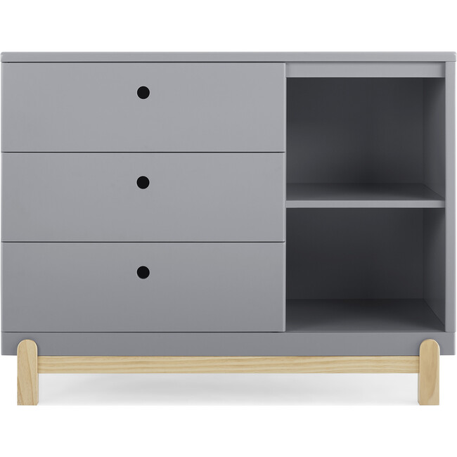 Poppy 3 Drawer Dresser with Cubbies, Grey/Natural