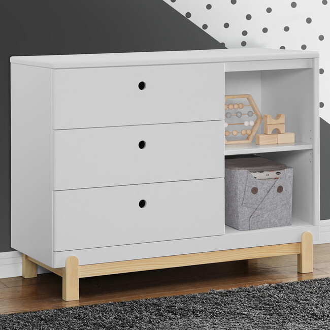 Poppy 3 Drawer Dresser with Cubbies, Bianca White/Natural